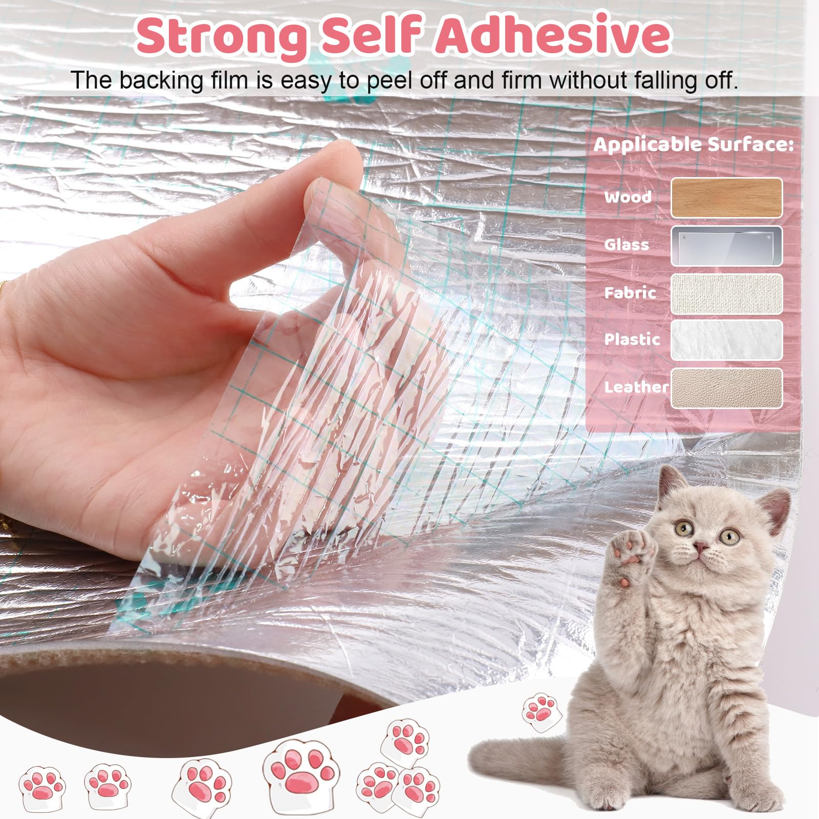 Alophoty Cat Scratching Mat Self-Adhesive, 78.7''X15.8'' Trimmable Cat Scratch Furniture Protector, Durable Cat Scratch Pad For